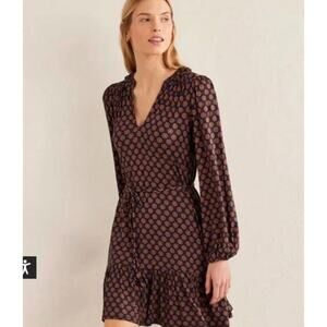 Boden Notch Neck Jersey Dress French Navy Sunflower Geo 6L